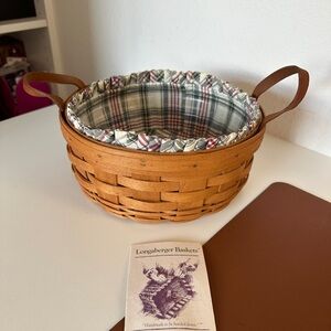 Longaberger Small Gathering Basket Brown Woven Basket with two liners, 12319.